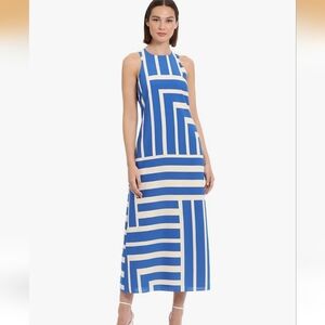 Donna Morgan Women's Sleeveless Maxi Dress Size 16 Geometric Blue/ Ivory